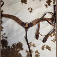 HEADSTALL & BREAST COLLAR FLORAL TOOLED TWO TONED