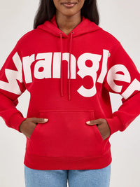 WRANGLER WOMENS BOLD LOGO HOODIE - BERRY RED