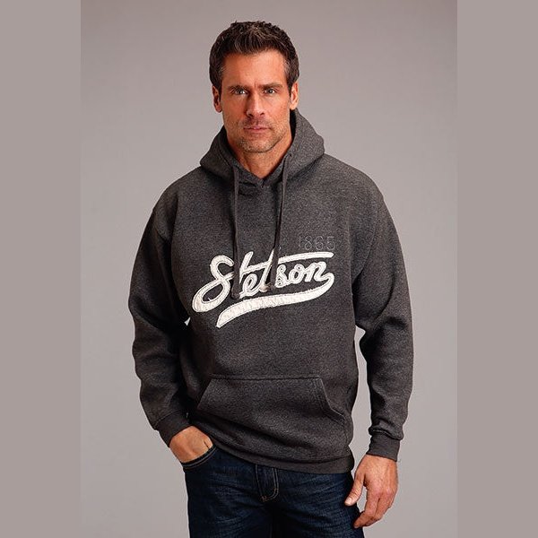 STETSON MENS APPLIQUE SCRIPT HOODIE - GREY