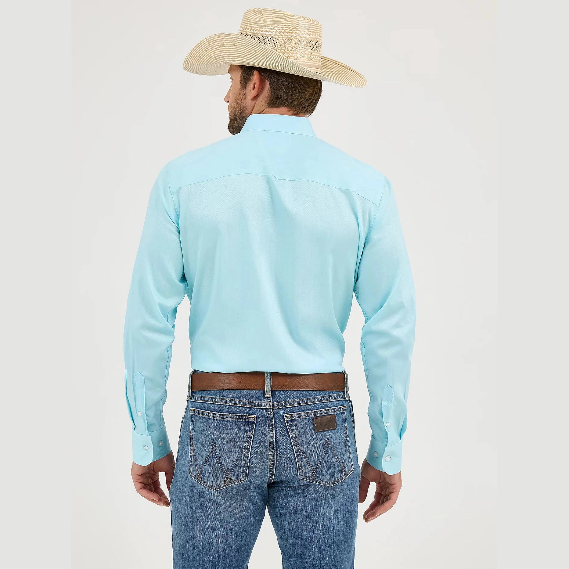 WRANGLER MENS CODY JOHNSON BUTTON DOWN SHIRT - AQUA CHEVRON