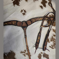 HEADSTALL & BREAST COLLAR SUN FLOWER WITH BROWN LACED