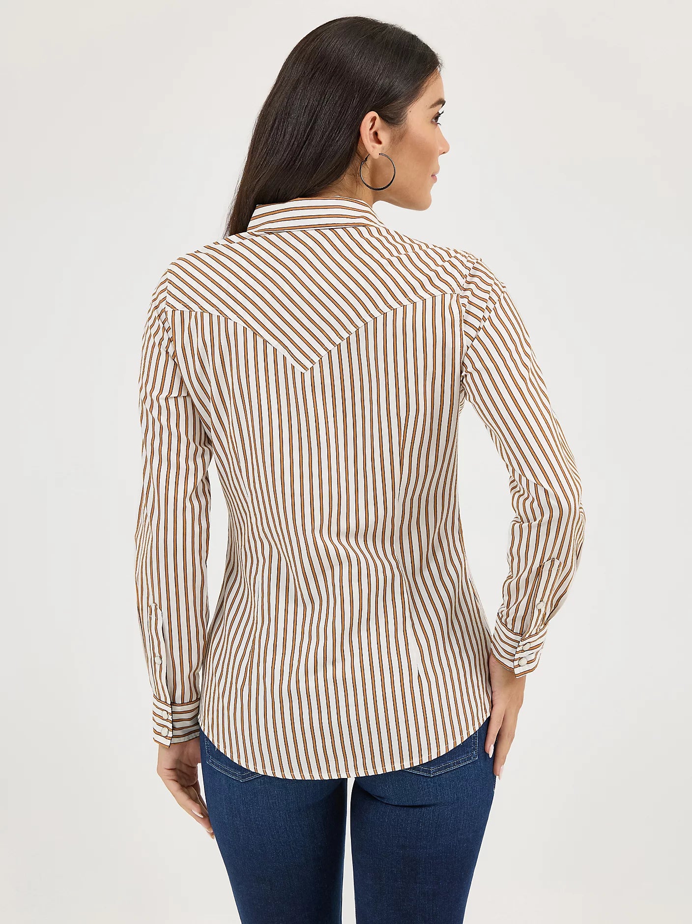 WRANGLER WOMENS ALL OCCASION WESTERN SNAP SHIRT - TAN STRIPES