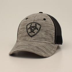 ARIAT WOMENS RHINESTONE SHIELD GREY BALL CAP