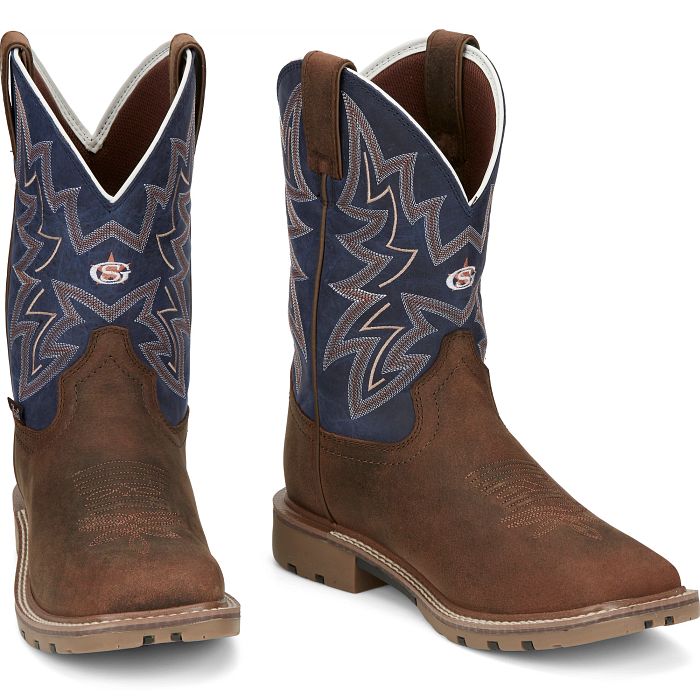 JUSTIN MENS DUSTY CEDAR BROWN WATER BUFFALO WESTERN BOOT