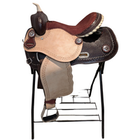 CLEARANCE - BASKETWEAVE BARREL SADDLE WITH ROUGH OUT JOCKEY & FENDER - CHOCOLATE 15"