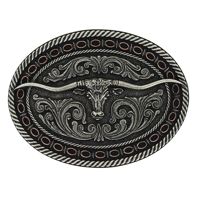 MONTANA ATTITUDE BUCKLE - ROUND BARBED LONGHORN