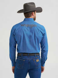 WRANGLER MENS LOGO WESTERN SNAP SHIRT - CERULEAN HATCH