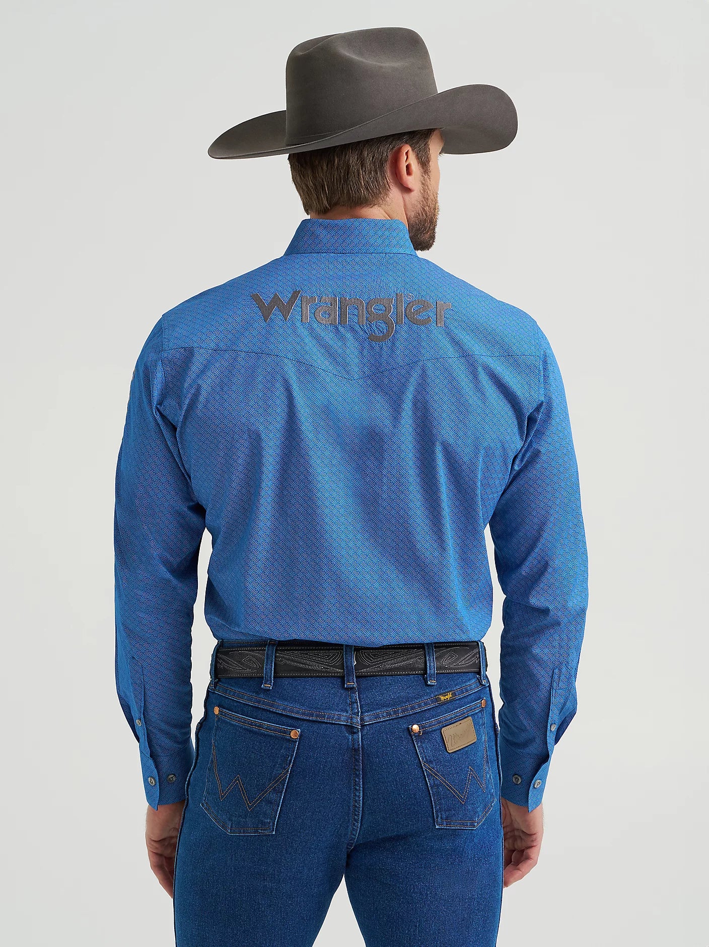 WRANGLER MENS LOGO WESTERN SNAP SHIRT - CERULEAN HATCH