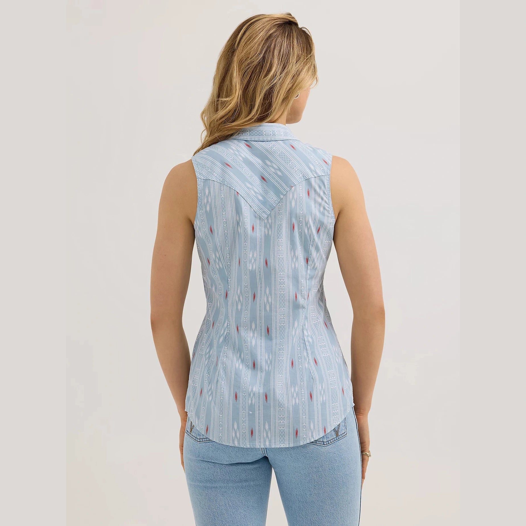 WRANGLER WOMENS RETRO STRIPE WESTERN SLEEVELESS SHIRT