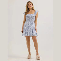 WRANGLER WOMENS SMOCKED BODICE RUFFLE DRESS