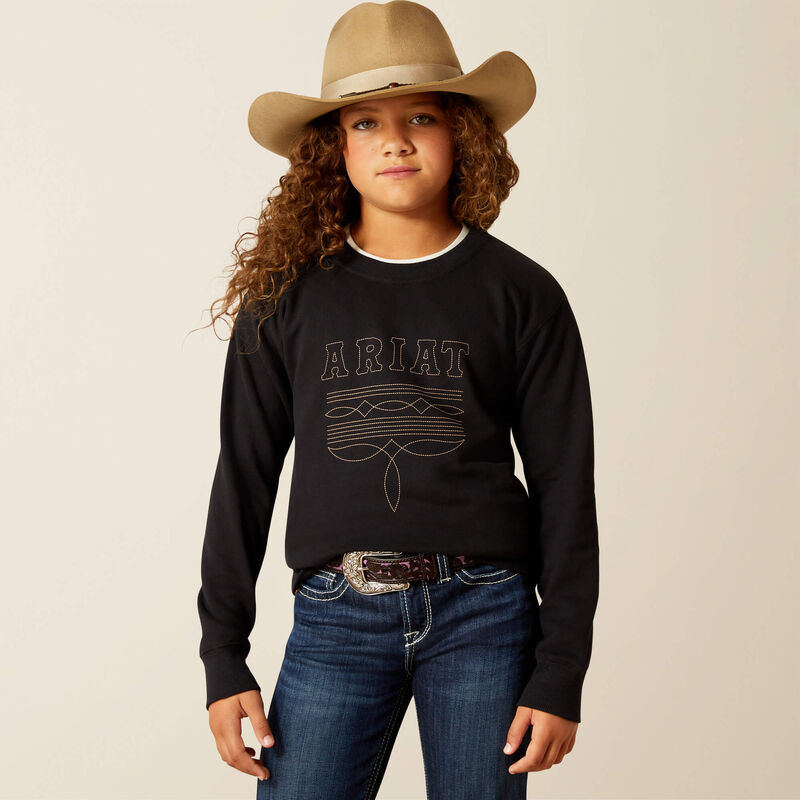 ARIAT GIRLS BOOTED LOGO SWEATSHIRT - BLACK