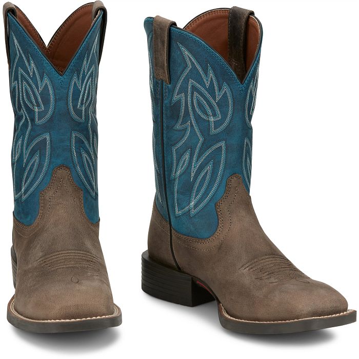 JUSTIN MENS CANTER SHADOW GREY WATER BUFFALO WESTERN BOOT