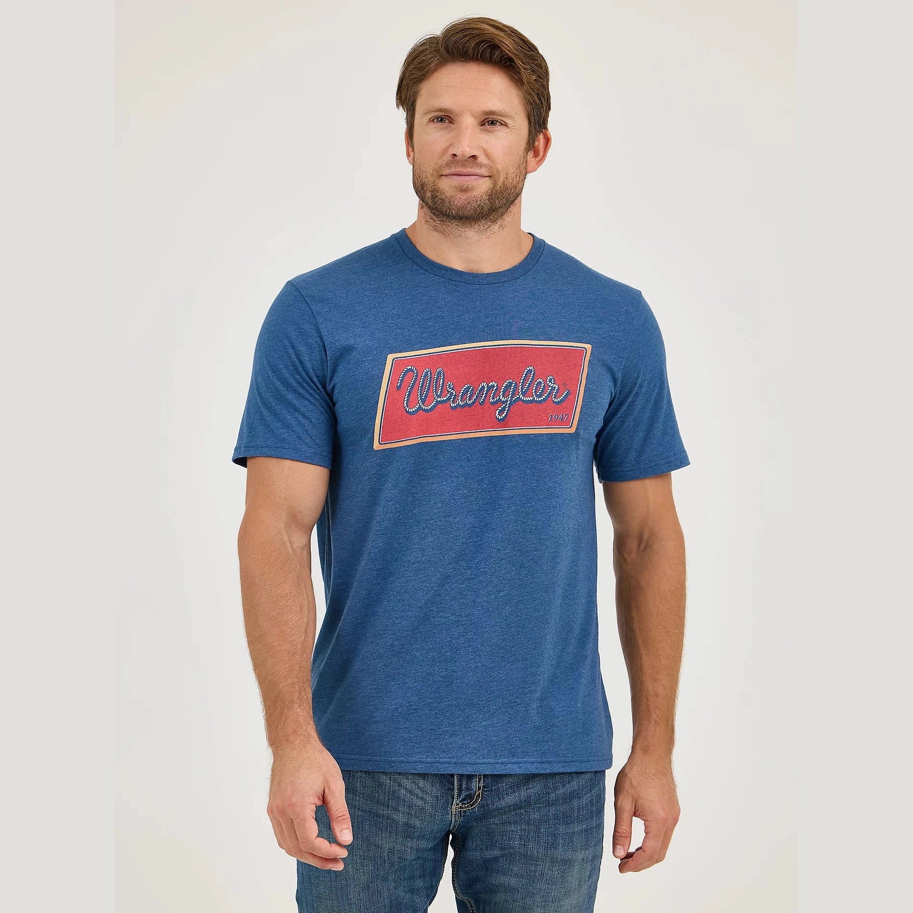 WRANGLER MENS ROPE EMBLEM GRAPHIC TEE - NAVY HEATHER