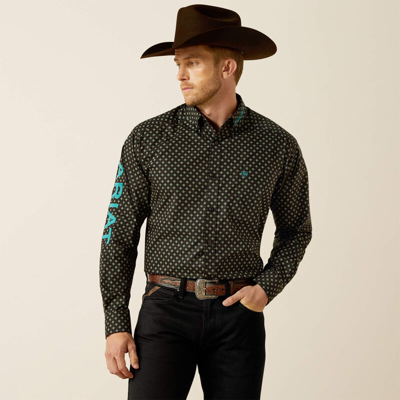 ARIAT MENS TEAM PHILBERT CLASSIC FIT SHIRT - BLACK/TEAL