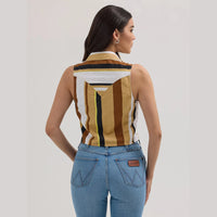 WRANGLER WOMENS BRUSHPOPPER STRIPE SLIM CROP SNAP TANK