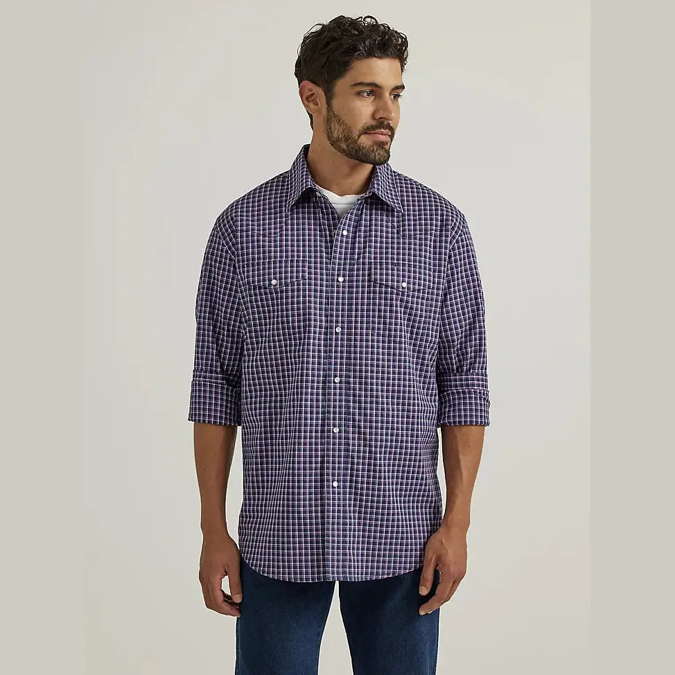 WRANGLER MENS WESTERN SHIRT - BLUE/PURPLE  PLAID