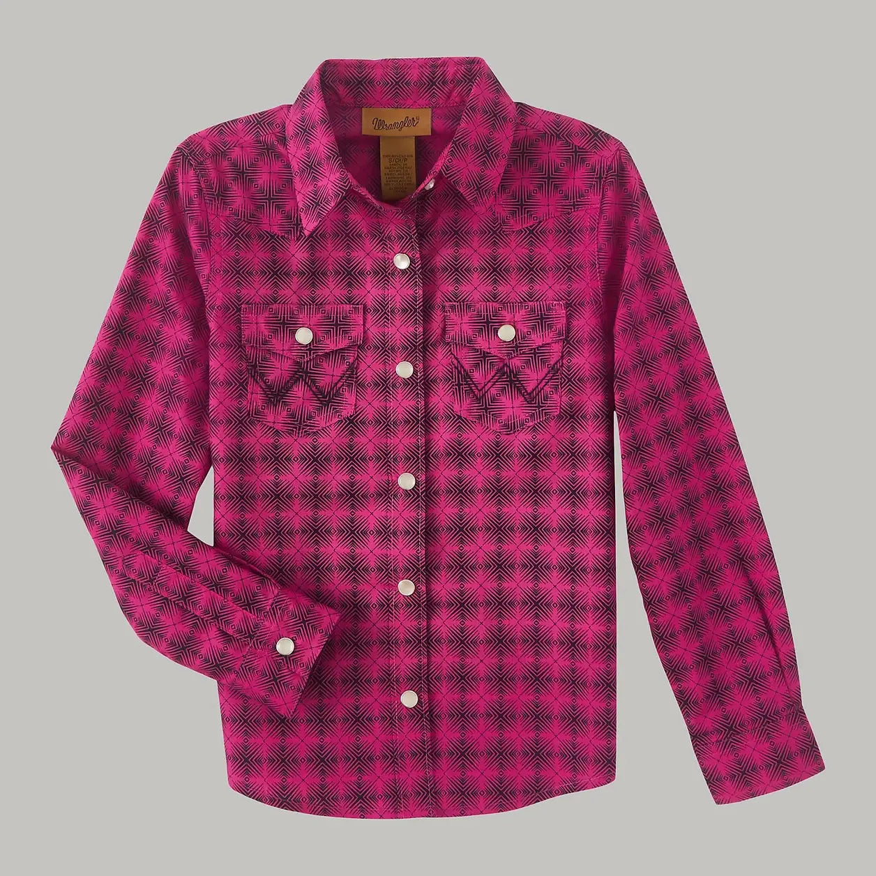 WRANGLER GIRLS GEO SNAP WESTERN SHIRT - MAGENTA