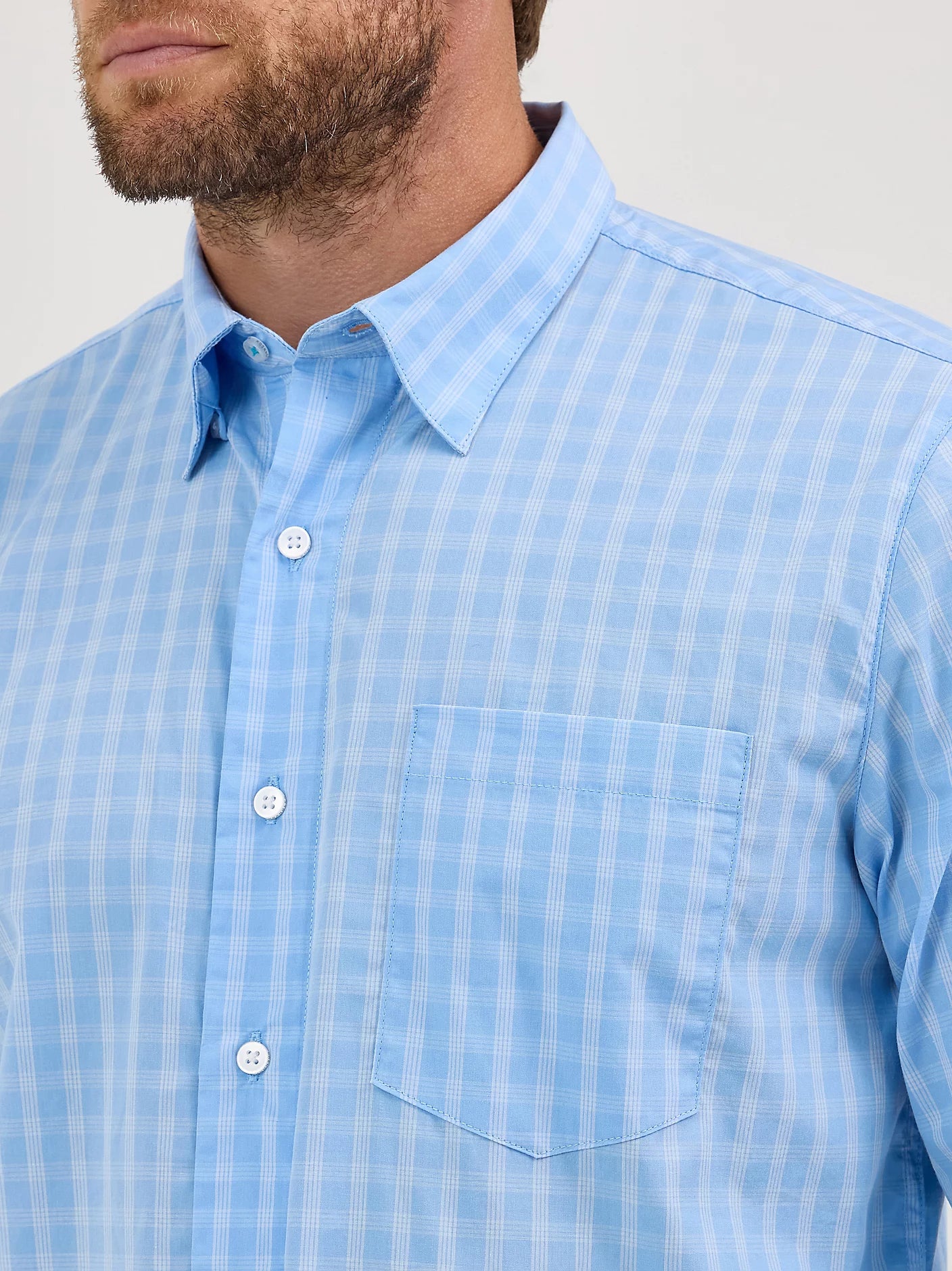 WRANGLER MENS CODY JOHNSON BUTTON DOWN SHIRT - FRENCH BLUE CHECK
