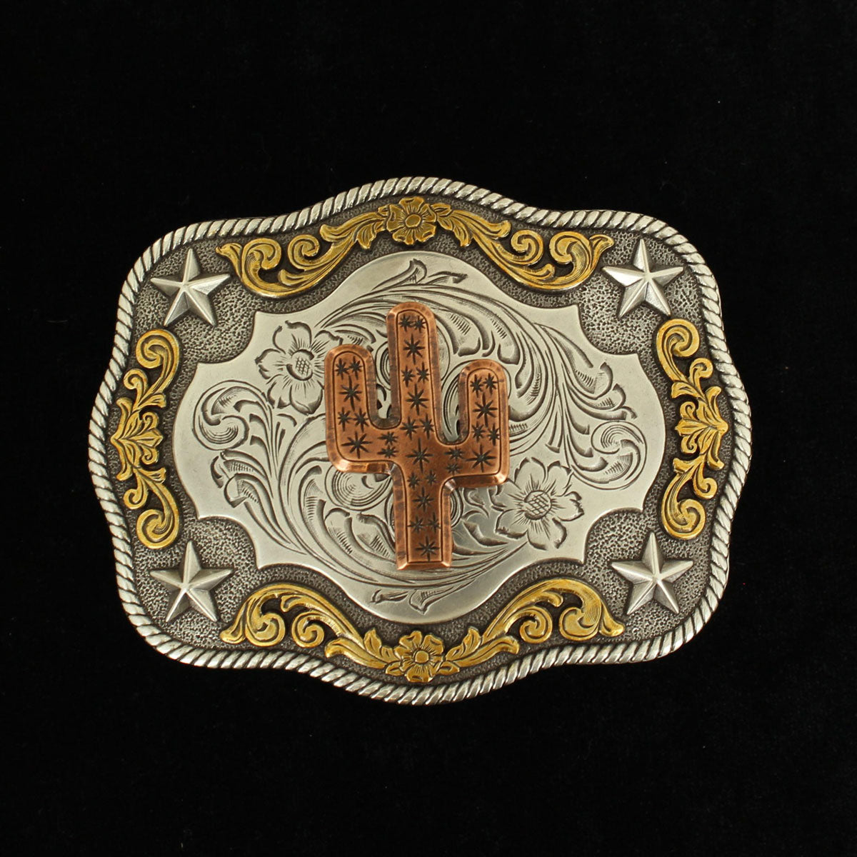 NOCONA RECTANGLE ROPE EDGE COPPER CACTUS BUCKLE