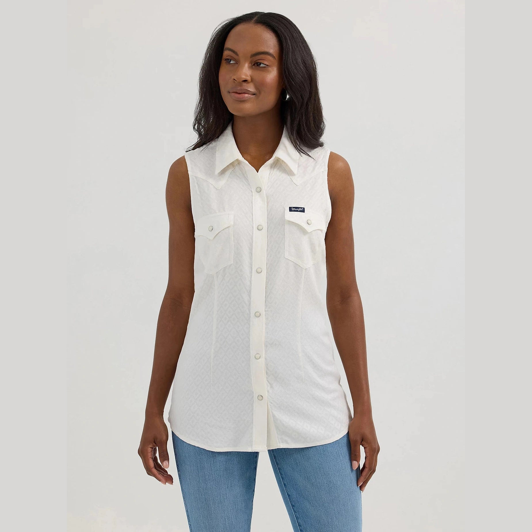 WRANGLER WOMENS RETRO TEXTURED WESTERN SHIRT - WHITE