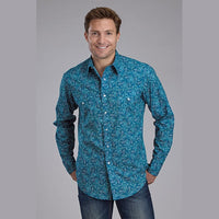 ROPER MENS PERFORMANCE ALLOVER SHIRT SNAP SHIRT - DENIM PAISLEY
