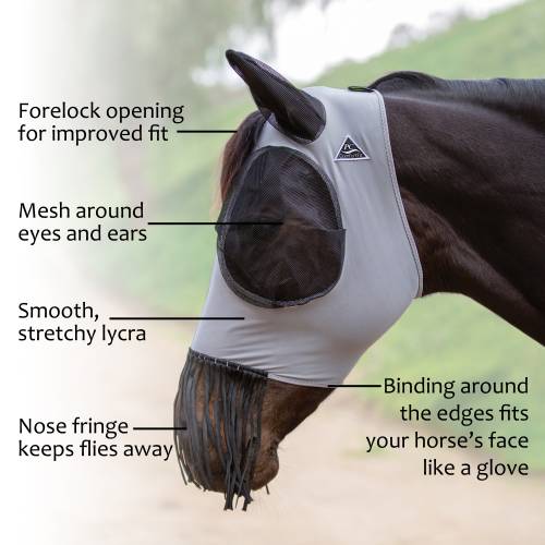 PROFESSIONAL'S CHOICE DELUXE FLY MASK WITH FRINGE - CHARCOAL
