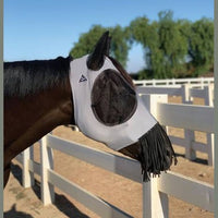 PROFESSIONAL'S CHOICE DELUXE FLY MASK WITH FRINGE - CHARCOAL