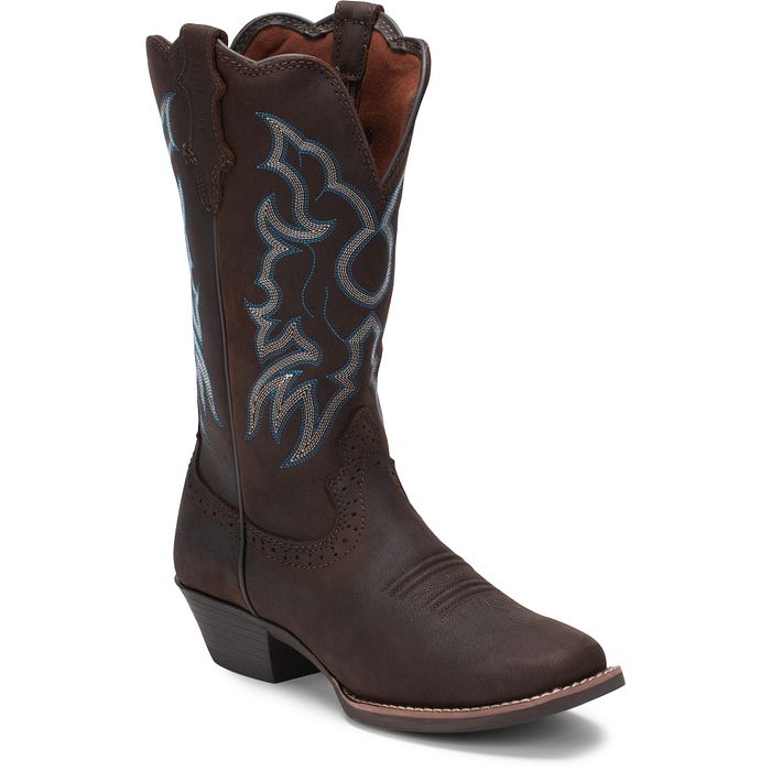 JUSTIN WOMENS BRANDY DARK BROWN COWHIDE BOOT