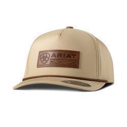 ARIAT MENS FLEXFIT 110 CAP SNAPBACK FAUX LEATHER PATCH - KHAKHI