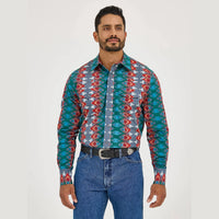 WRANGLER MENS CHECOTAH WESTERN SNAP PRINT SHIRT