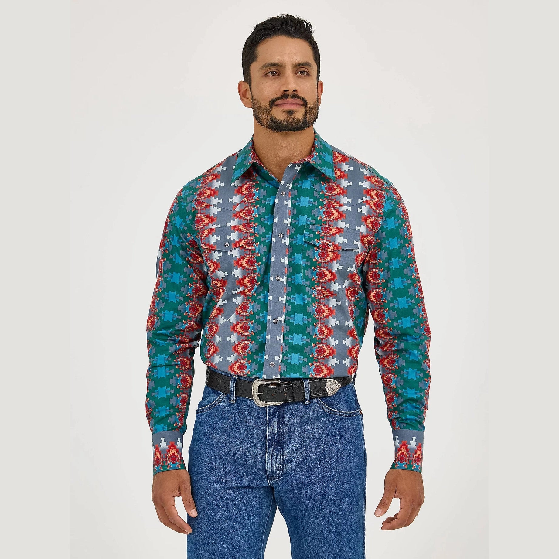 WRANGLER MENS CHECOTAH WESTERN SNAP PRINT SHIRT