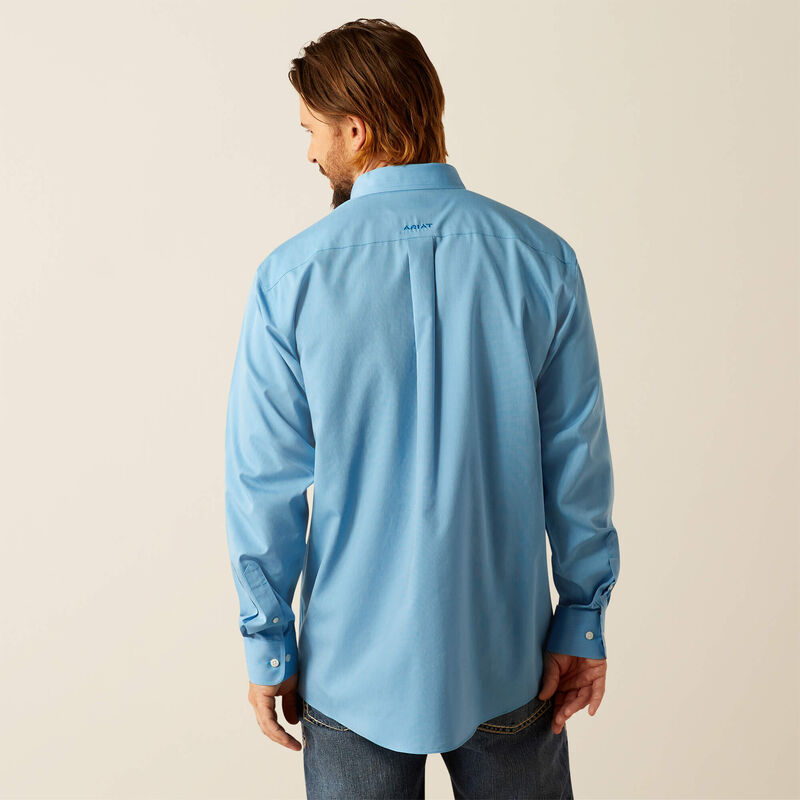 ARIAT MENS WRINKLE FREE SOLID CLASSIC FIT SHIRT - BLUE