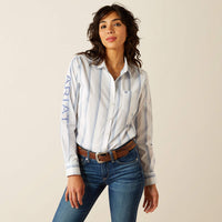 ARIAT WOMENS TEAM KIRBY STRETCH SHIRT - FADED OMBRE BLUE STRIPE