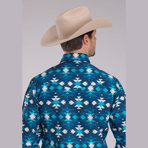 ROPER MENS AZTEC SERAPE SHIRT - BLUE