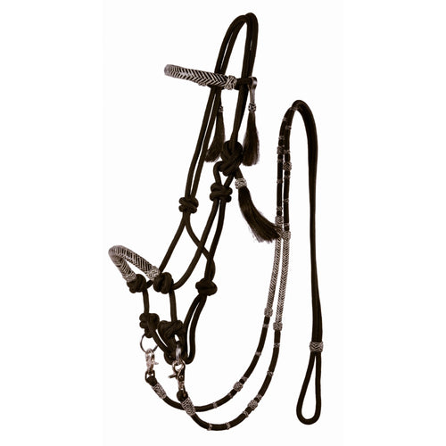 ROPE & RAWHIDE BITLESS BRIDLE WITH REINS - HORSE