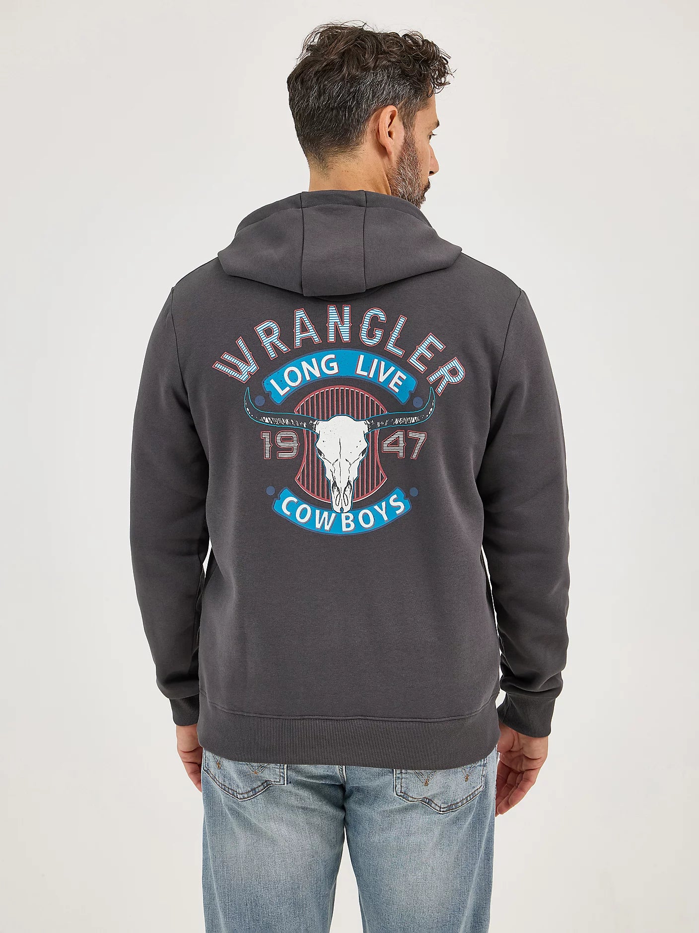 WRANGLER MENS LONG LIVE COWBOYS HOODIE - WORN GREY