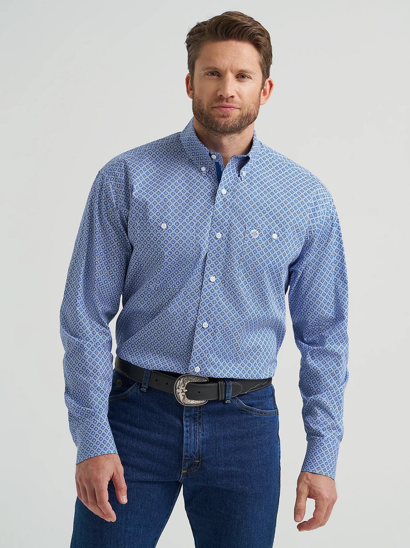 WRANGLER MENS GEORGE STRAIT BUTTON DOWN SHIRT - SKY BLUE
