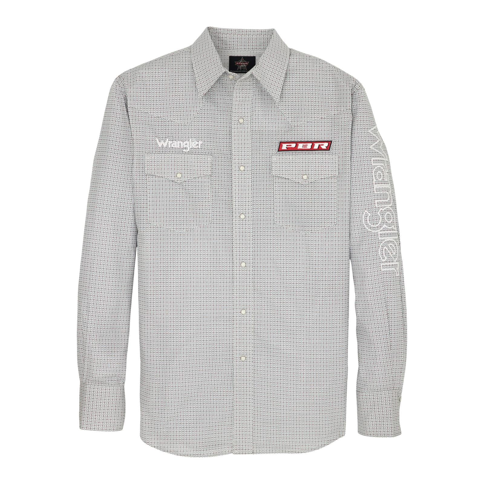 WRANGLER MENS PBR LOGO SNAP SHIRT - WHITE/RED