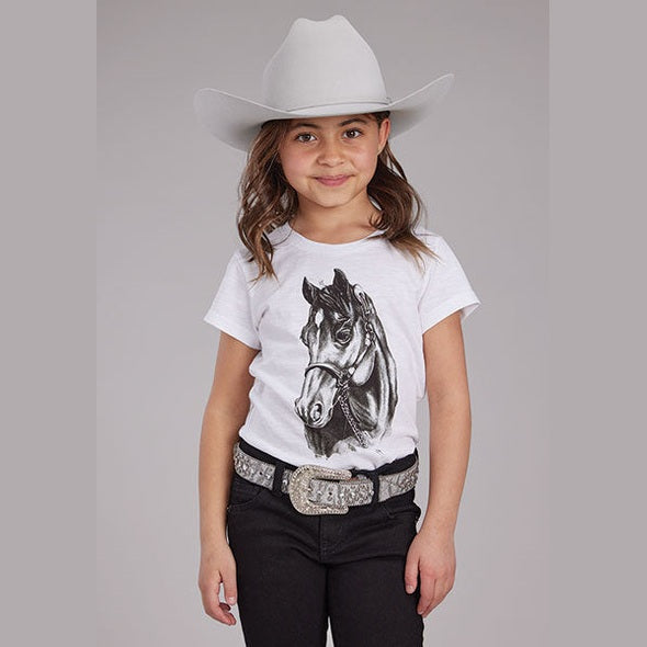 ROPER GIRLS HORSE HEAD JERSEY TEE - WHITE