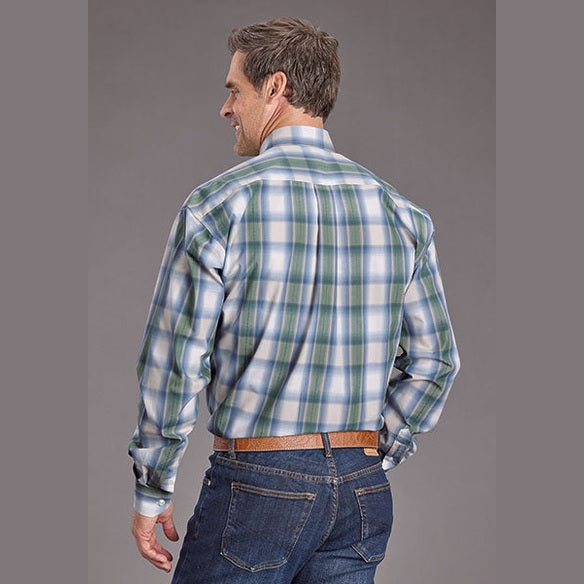 STETSON MENS BUTTON DOWN MOSS DOBBY PLAID SHIRT