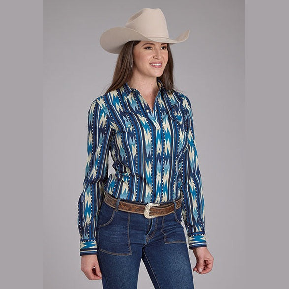 ROPER WOMENS PRINTED VERTICAL DESIGN TEXTURED STRIPE SHIRT
