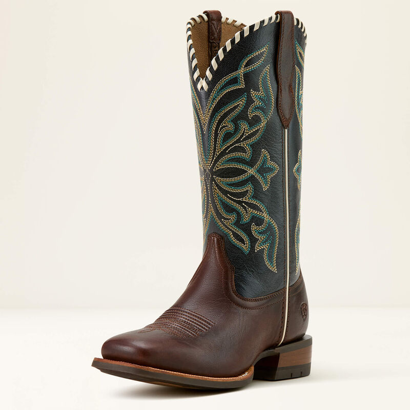 ARIAT WOMENS SHOWDOWN WESTERN BOOT - EXPRESSO/TEXTURED BLUE