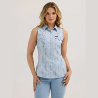 WRANGLER WOMENS RETRO STRIPE WESTERN SLEEVELESS SHIRT