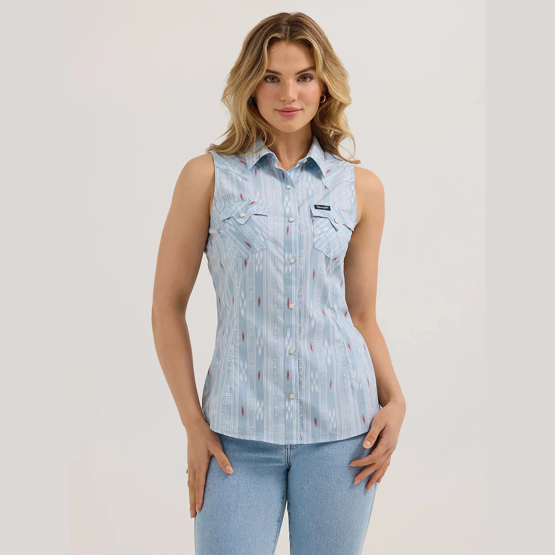 WRANGLER WOMENS RETRO STRIPE WESTERN SLEEVELESS SHIRT