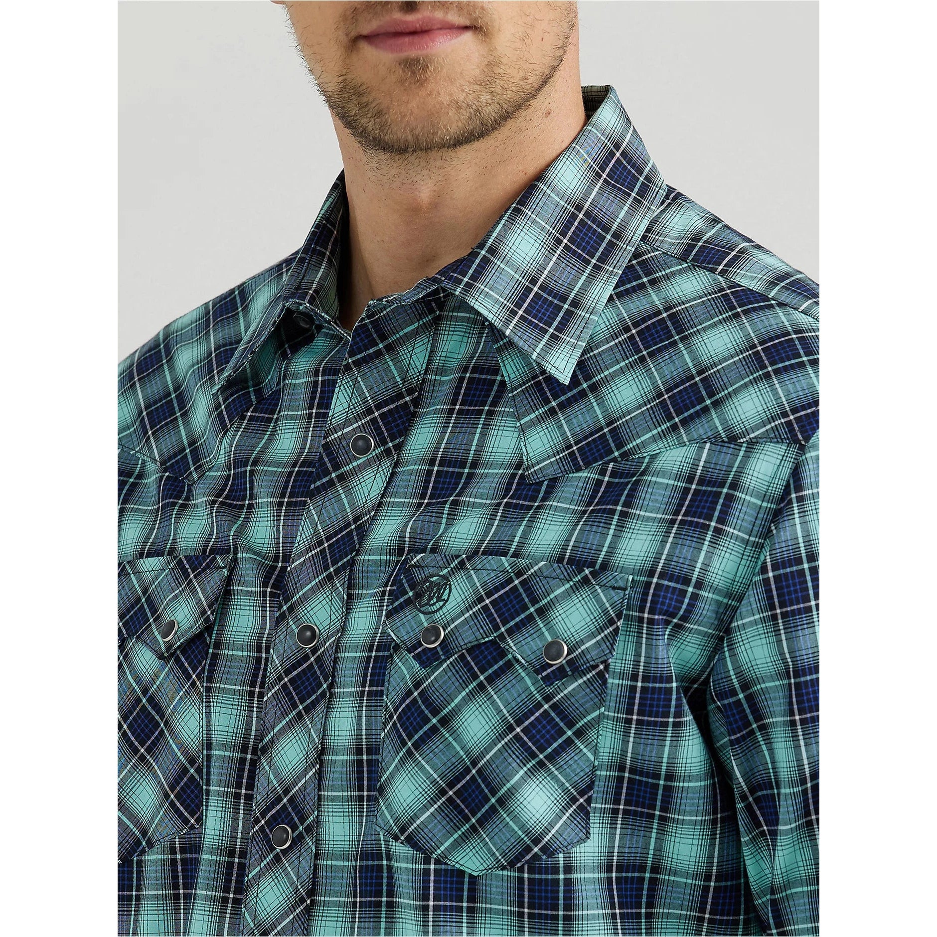 WRANGLER MENS RETRO LONG SLEEVE WESTERN SHIRT - TEAL DREAM