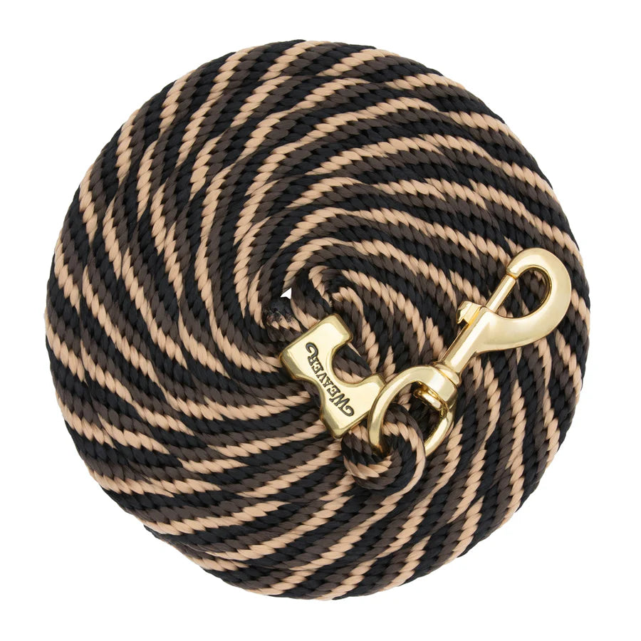 WEAVER LEATHER POLY LEAD ROPE 10' WITH SOLID BRASS SNAP - STRIPED SPIRAL TWIST
