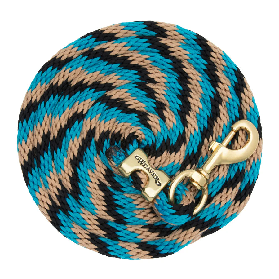 WEAVER LEATHER POLY LEAD ROPE 10' WITH SOLID BRASS SNAP - STRIPED SPIRAL TWIST