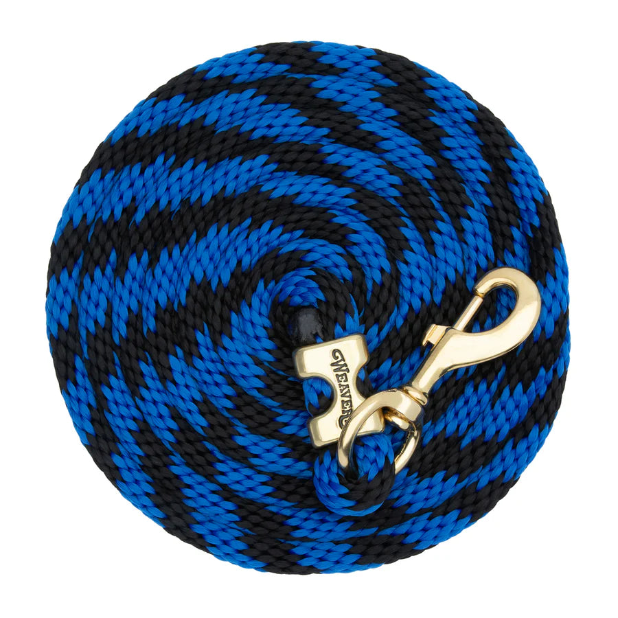 WEAVER LEATHER POLY LEAD ROPE 10' WITH SOLID BRASS SNAP - STRIPED SPIRAL TWIST