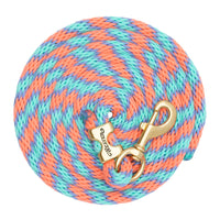 WEAVER LEATHER POLY LEAD ROPE 10' WITH SOLID BRASS SNAP - STRIPED SPIRAL TWIST