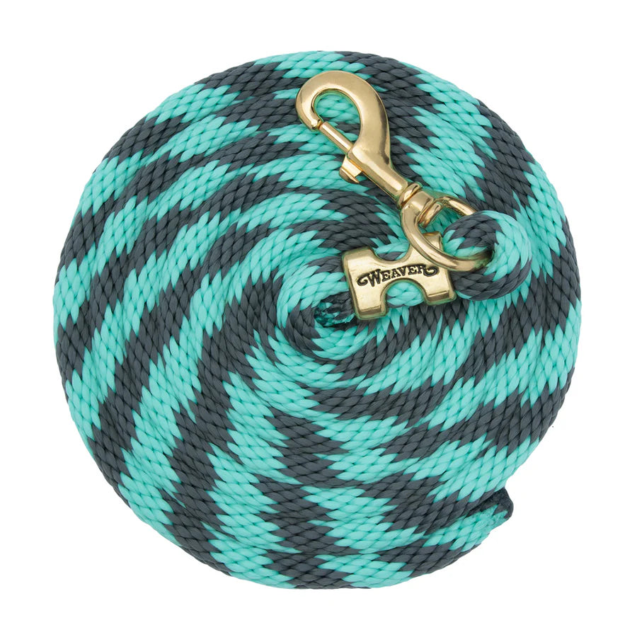 WEAVER LEATHER POLY LEAD ROPE 10' WITH SOLID BRASS SNAP - STRIPED SPIRAL TWIST